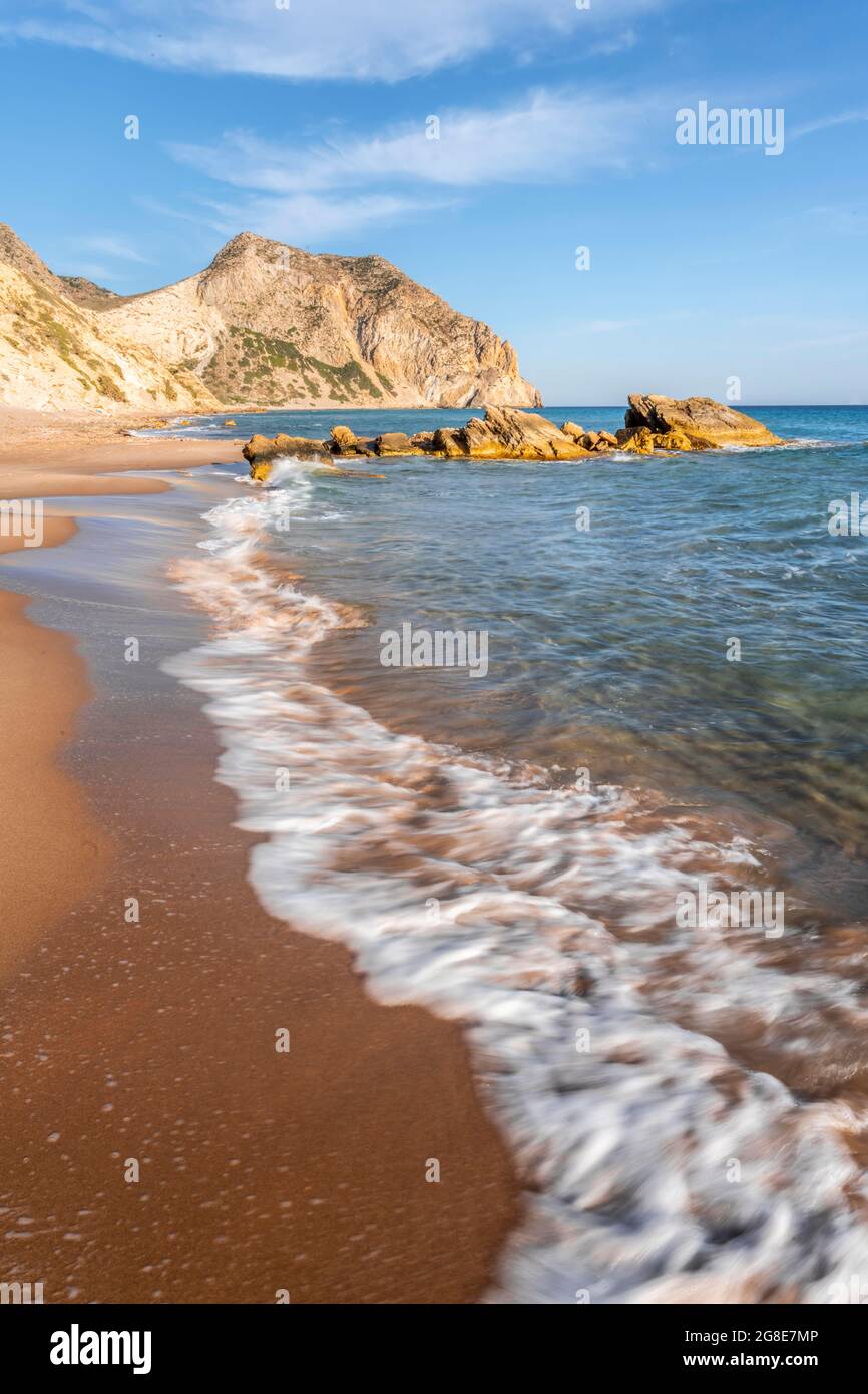 Coast at Paradise Beach, Beach and Turquoise Sea, Kos, Dodecanese, Greece Stock Photo