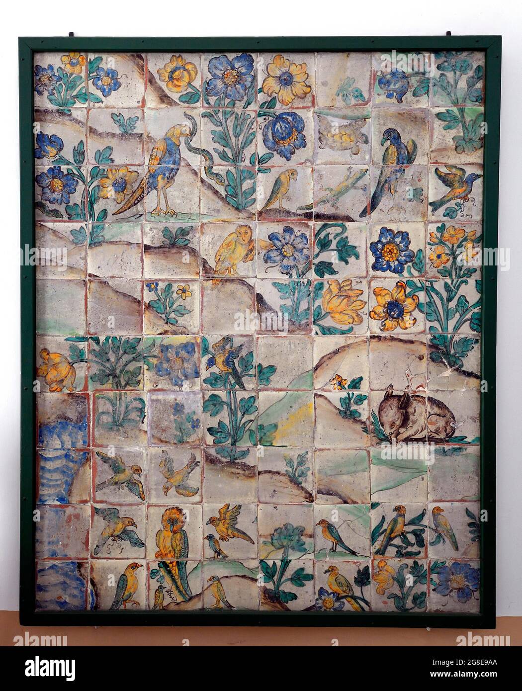 Floor tiles, majolica, 14th century, Chiesa Del Gesu a Casa Prosessa, Palermo, Sicily, Italy Stock Photo