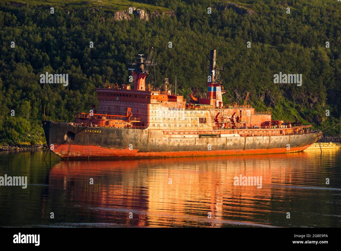 Atomic ice breaker in the harbour of Murmansk, Russia Stock Photo