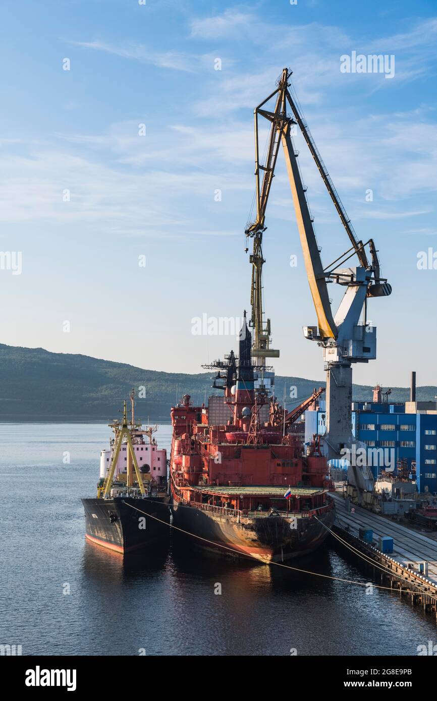 Nuclear icebreaker in the rusatom port of Murmansk, Russia Stock Photo