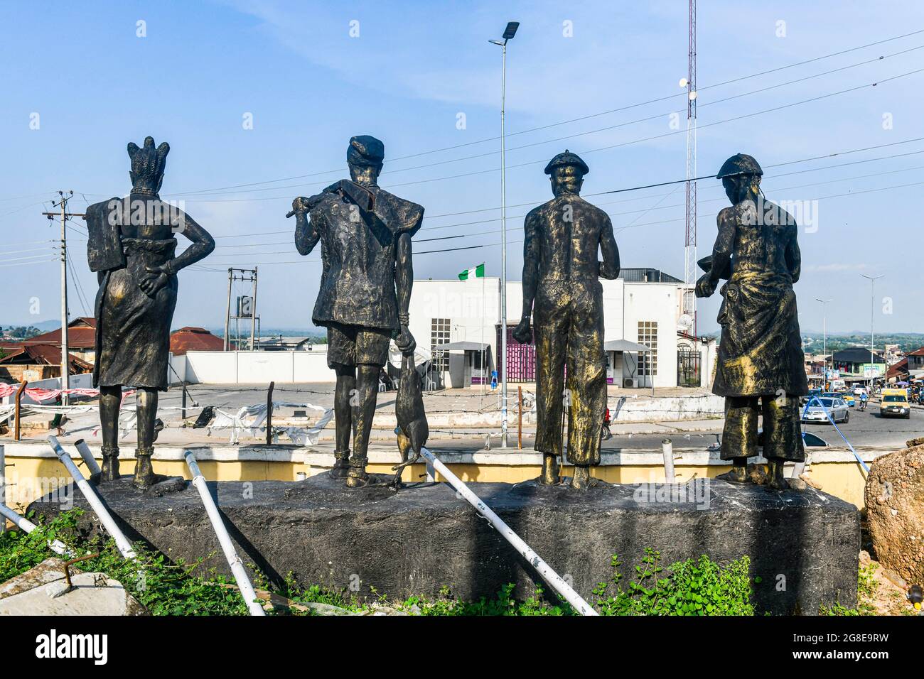 Statues remembering former royals in the KingÂ´s palace, Owo, Ondo state, Nigeria Stock Photo