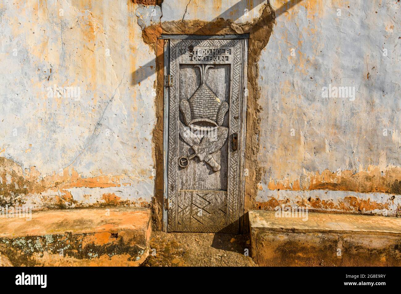 Door leading in the harem of the KingÂ´s palace, Owo, Ondo state, Nigeria Stock Photo