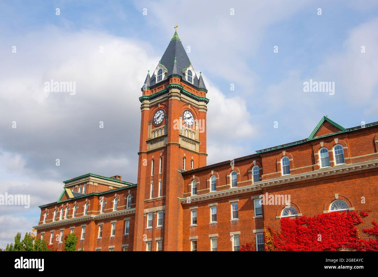 O'Kane Hall in College of the Holy Cross with fall foliage in city of Worcester, Massachusetts MA, USA. Stock Photo