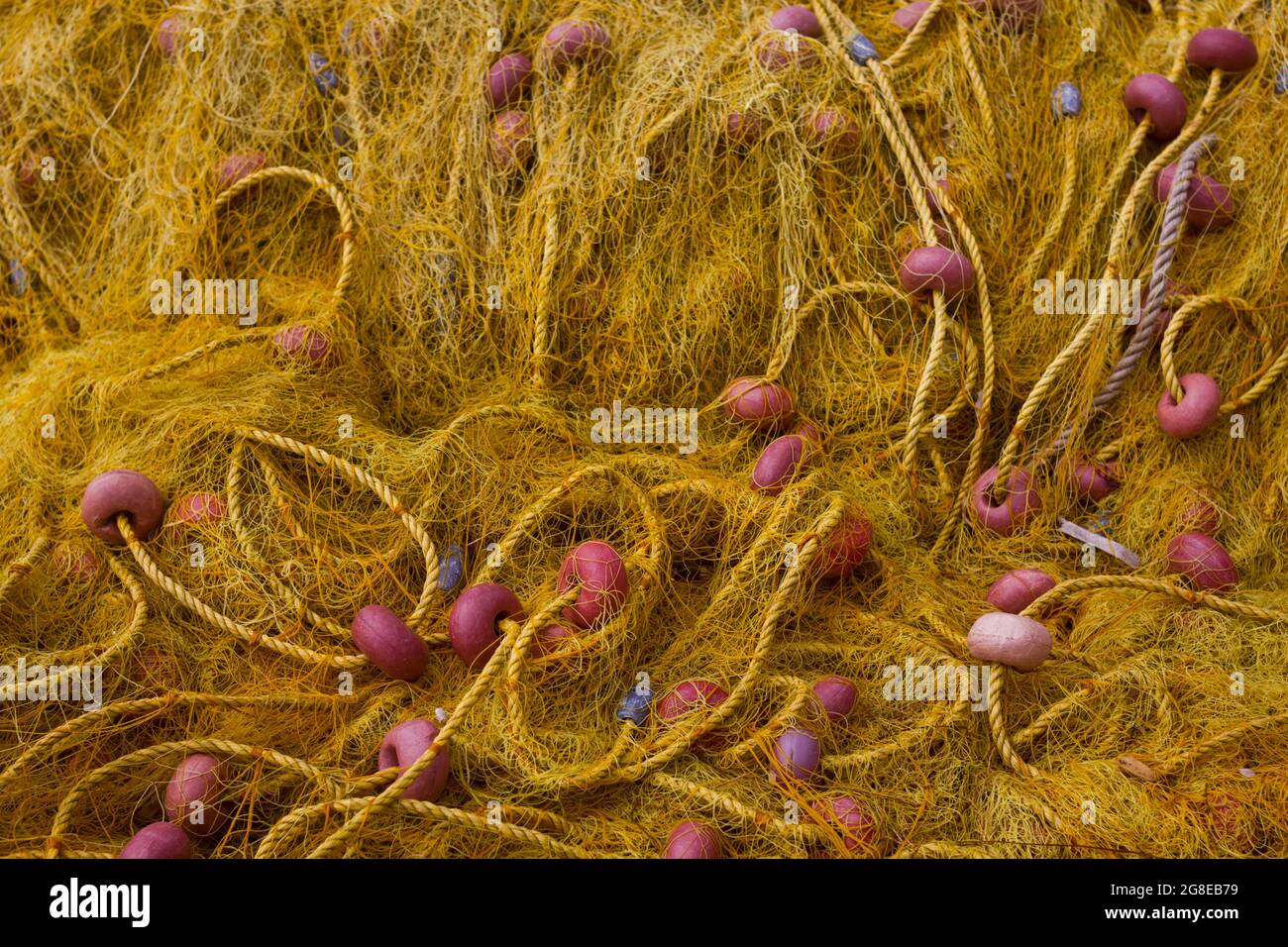 Fishing nets up close in the harbour, Chania, Crete, Greece Stock Photo