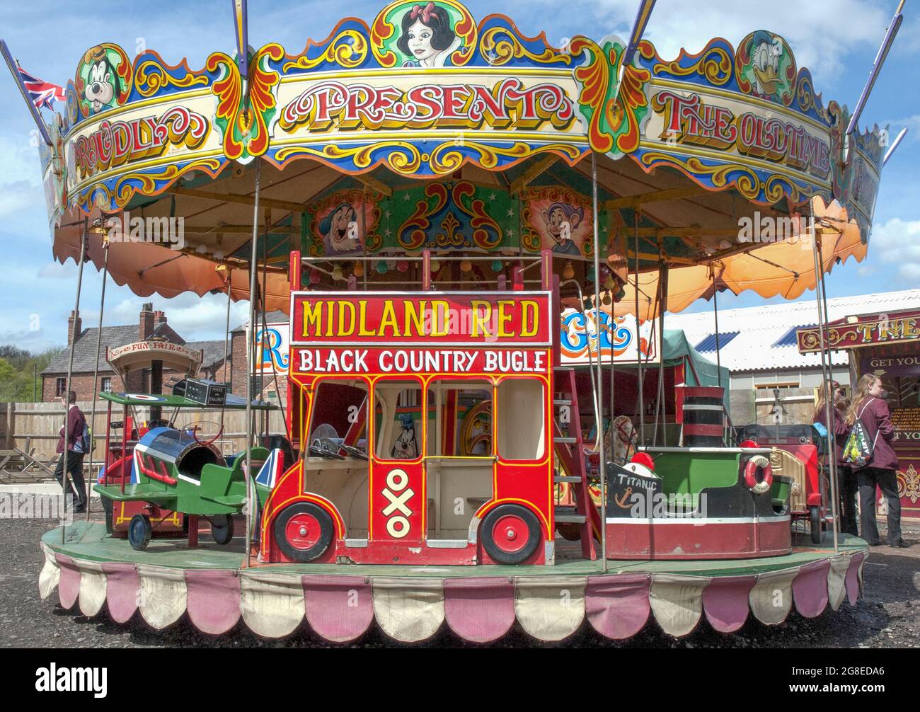 Old-fashioned fairground carousel at the Black Country Living Museum, Dudley, West Midlands, England Stock Photo