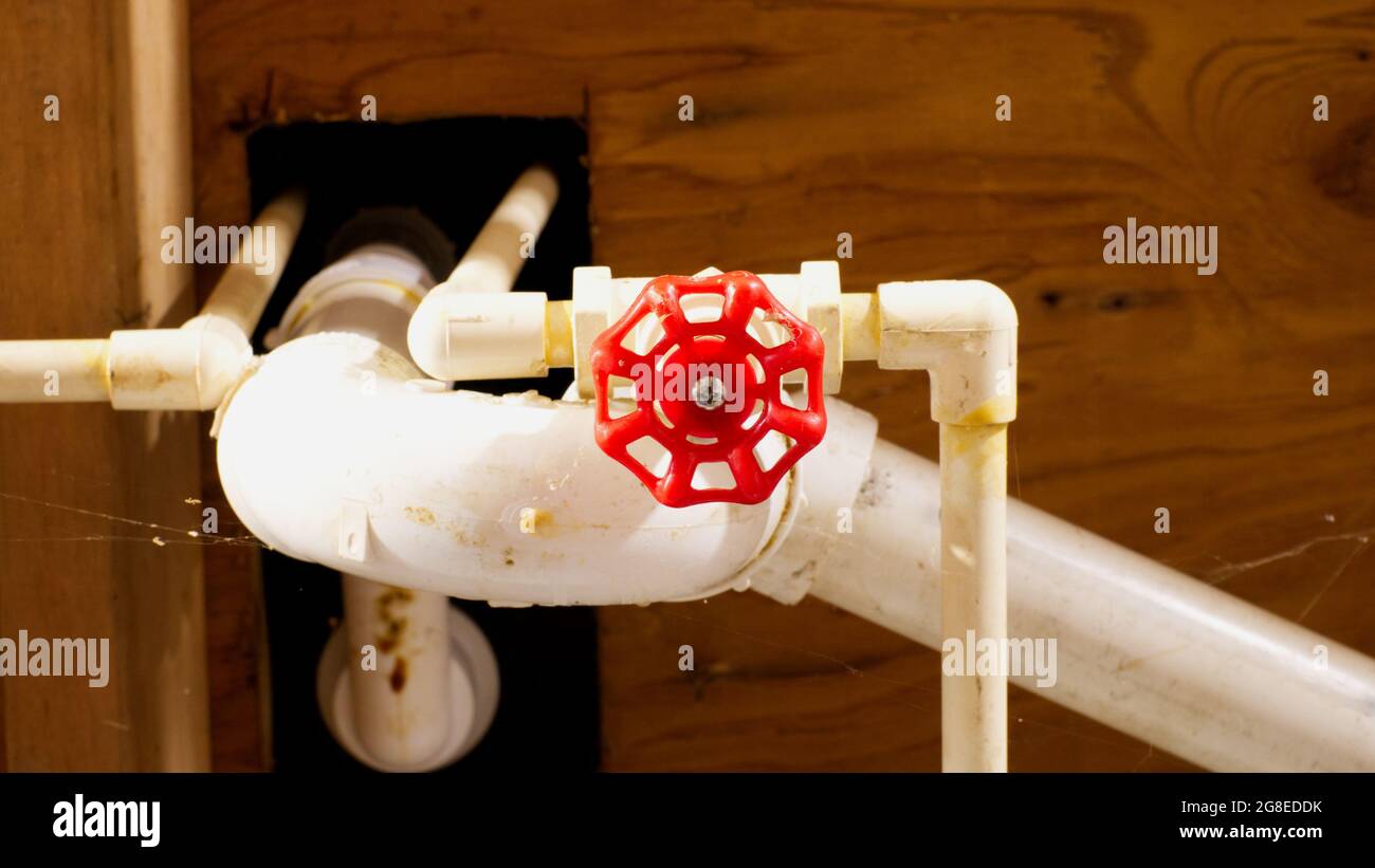 A Low Angle View of a Hot Water Shut Off Valve Stock Photo