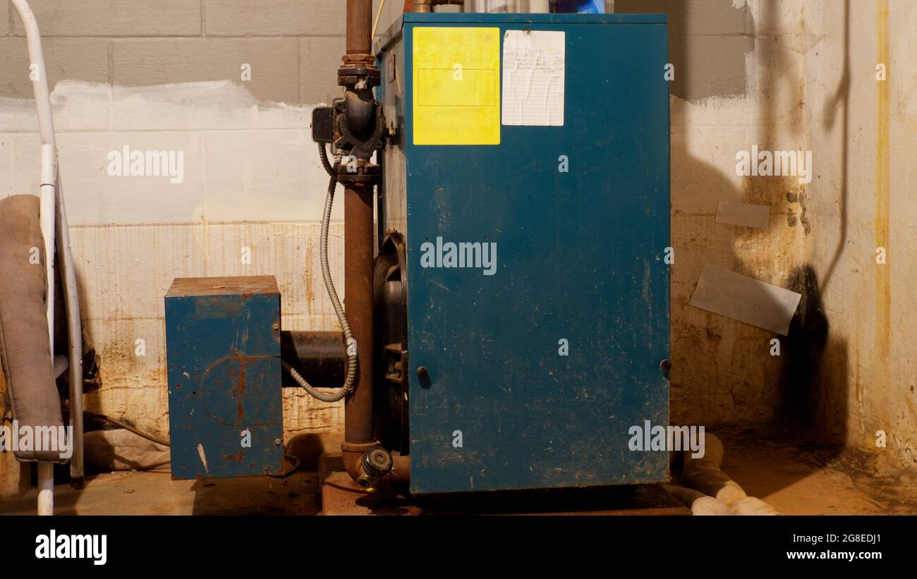 Aa Oil Furnace in a Basement of a Home Stock Photo