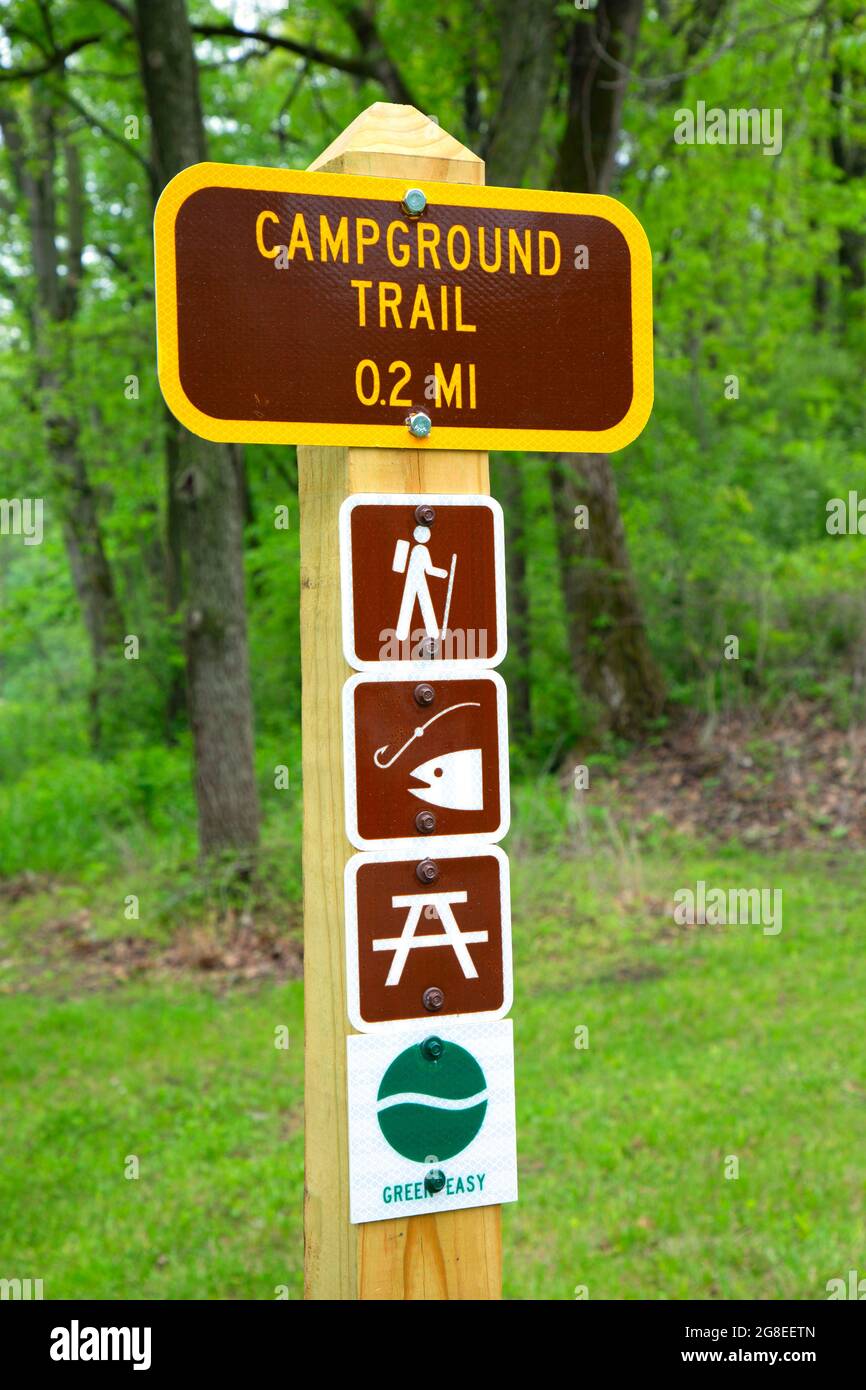 Trailhead sign, Cedar Valley Park, Cedar County, Iowa Stock Photo