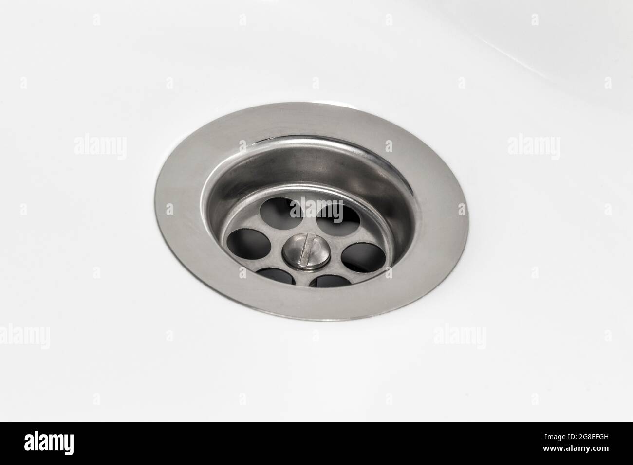 Close-up of a drain hole in a white ceramic sink Stock Photo - Alamy