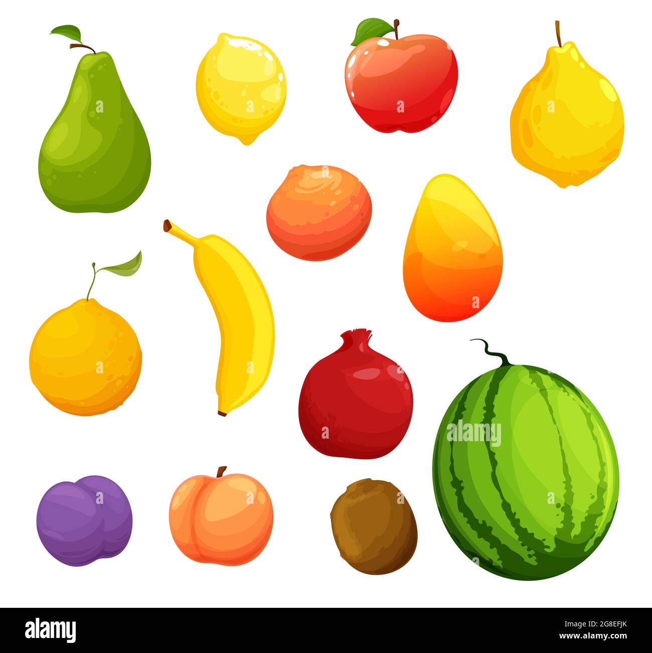Cartoon Ripe Fruit Cartoon ripe fruits, organic farm fresh harvest. Vector raw pear, lemon ...