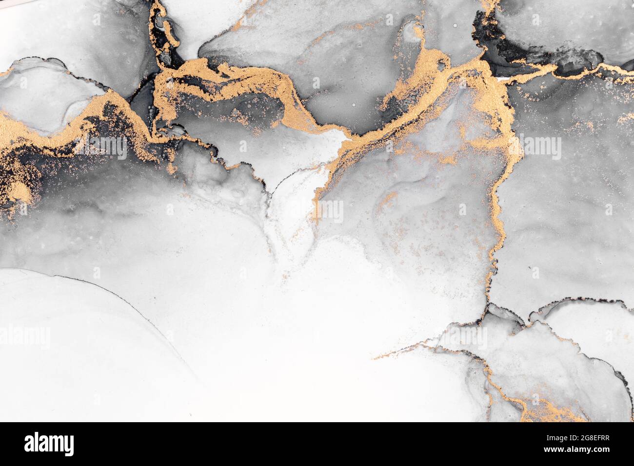 Black gold abstract background of marble liquid ink art painting on