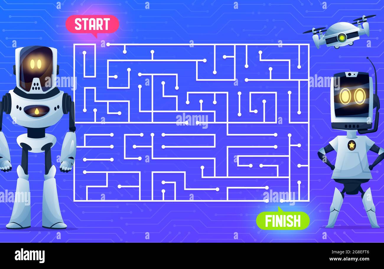 Robots On Motherboard Labyrinth Maze Game Kids Boardgame Vector Cartoon Find Way Maze Labyrinth Escape Or Puzzle Riddle With Android Robots Drone Stock Vector Image Art Alamy