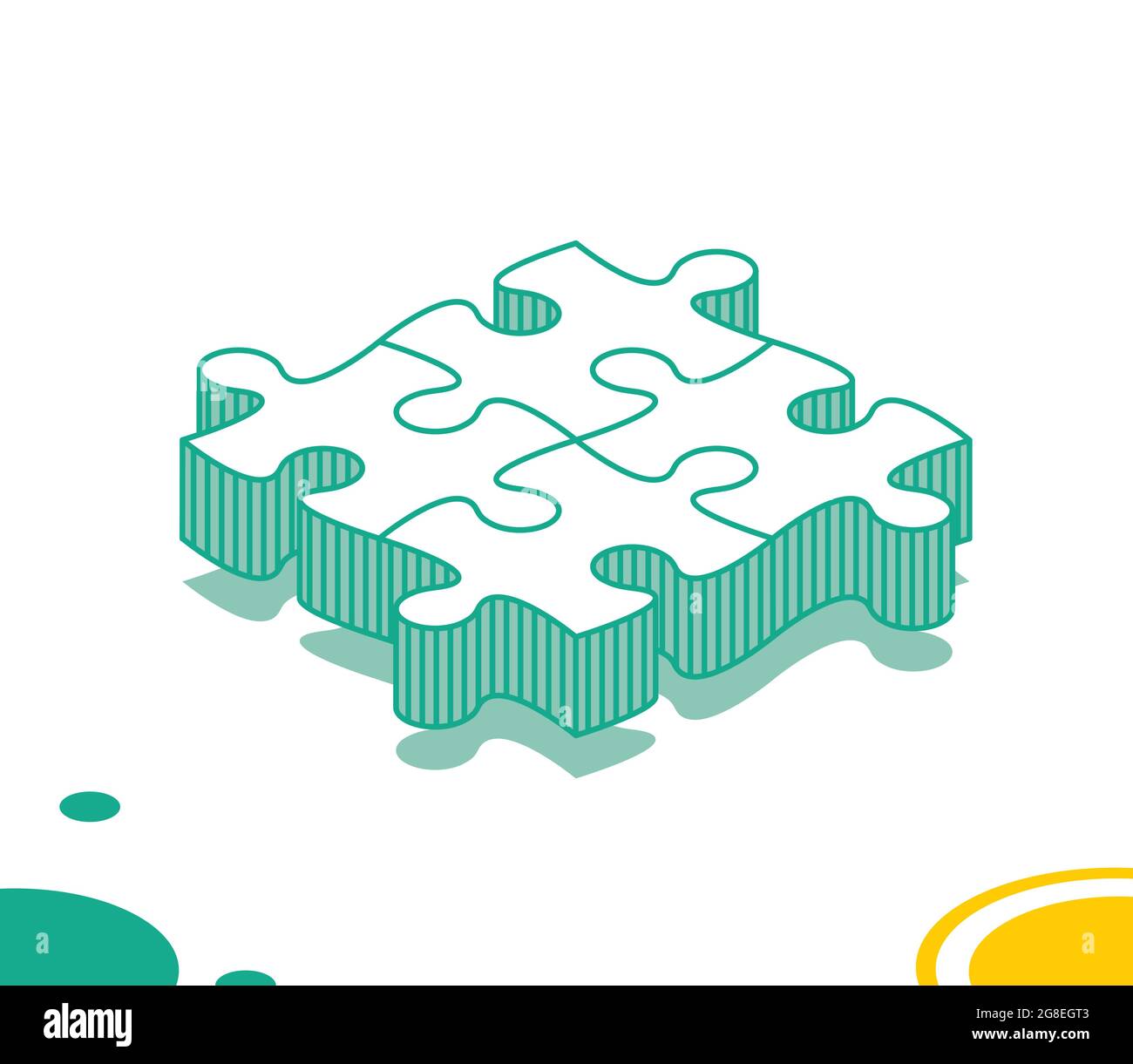 Isometric Puzzle on White Background. Four Puzzle Pieces. Outline Teamwork or Cooperation Concept. Vector Illustration. Stock Vector
