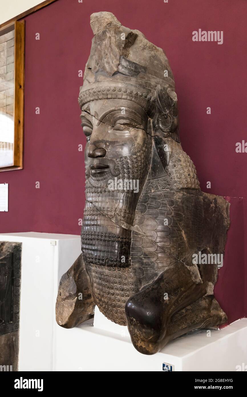 Human headed capital(Lamassu), from Persepolis(Tripylon), National Museum of Iran, Tehran, Iran, Persia, Western Asia, Asia Stock Photo