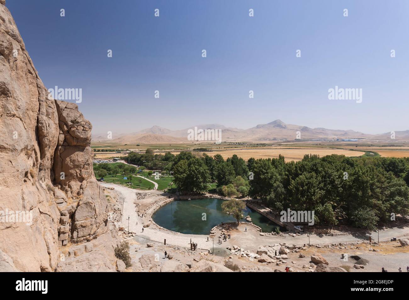 Bisotun(Behistun,Bistun),relief carvings on the face of steep rock cliff,  Kermanshah Province, Iran, Persia, Western Asia, Asia Stock Photo