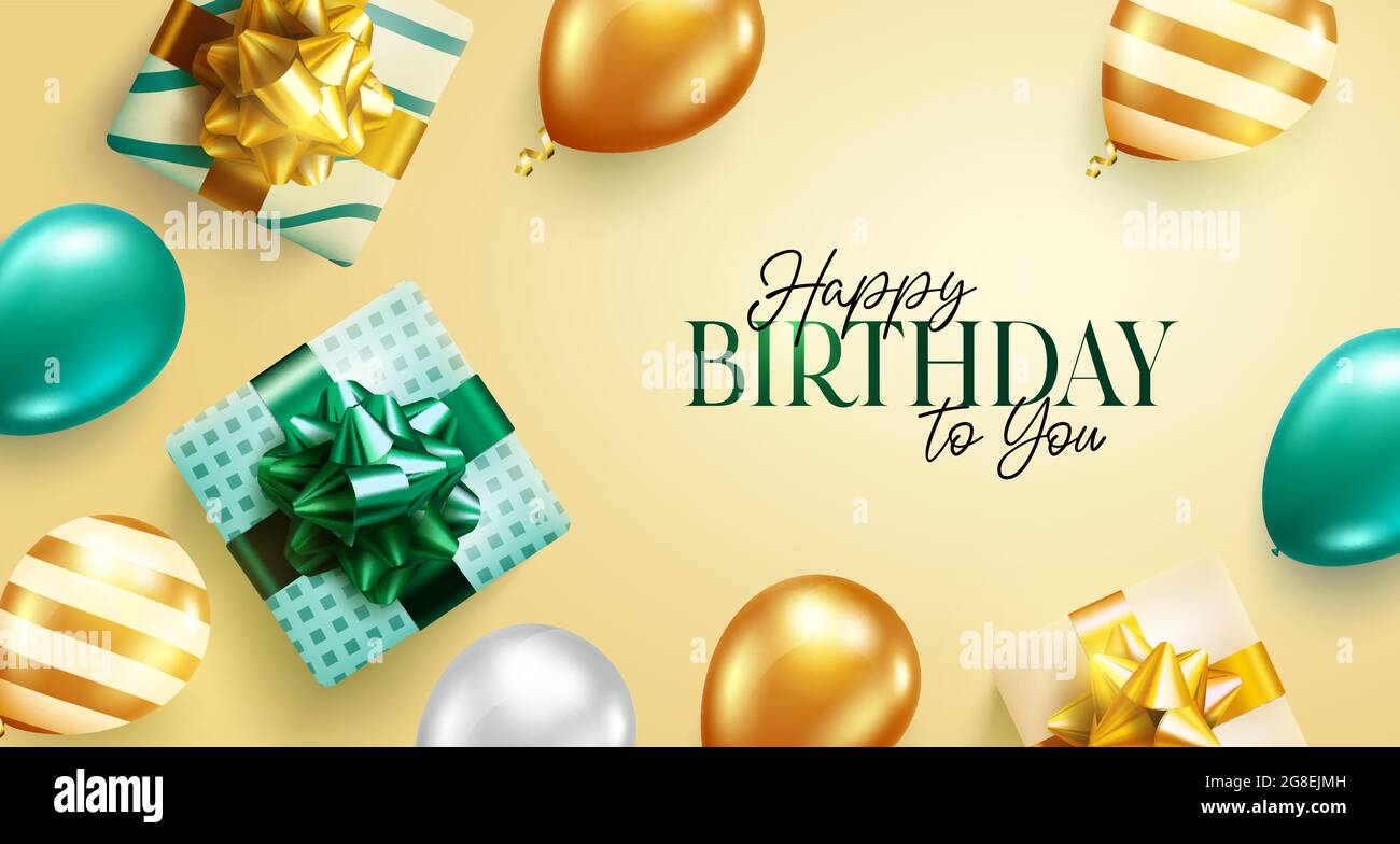Happy birthday vector background design. Happy birthday to you greeting  text with balloons and gifts celebrating elements for birth day celebration  Stock Vector Image & Art - Alamy