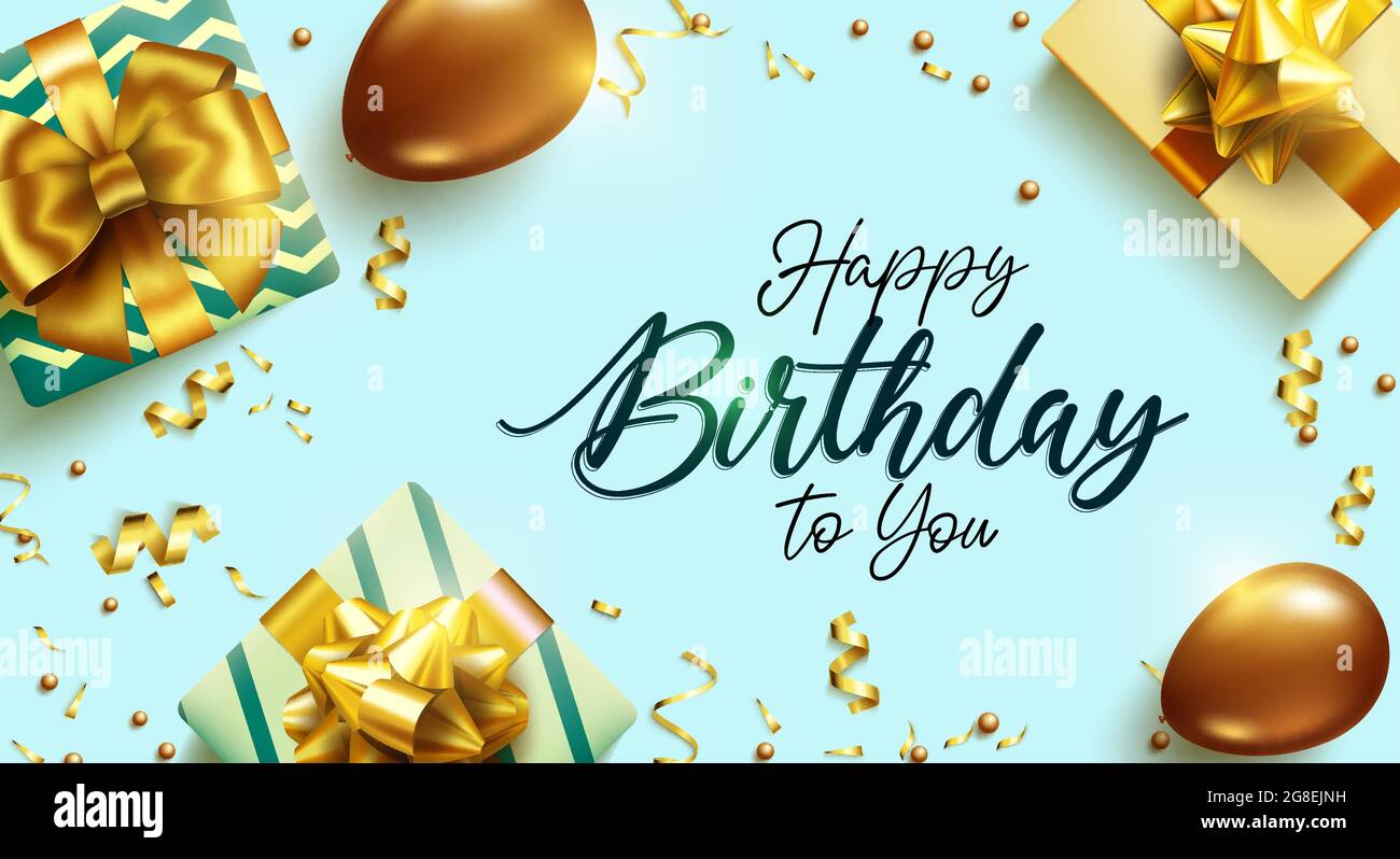 Happy birthday vector background design. Happy birthday to you greeting  text with gold elegant gifts, ribbon and balloons elements for birth day  party Stock Vector Image & Art - Alamy