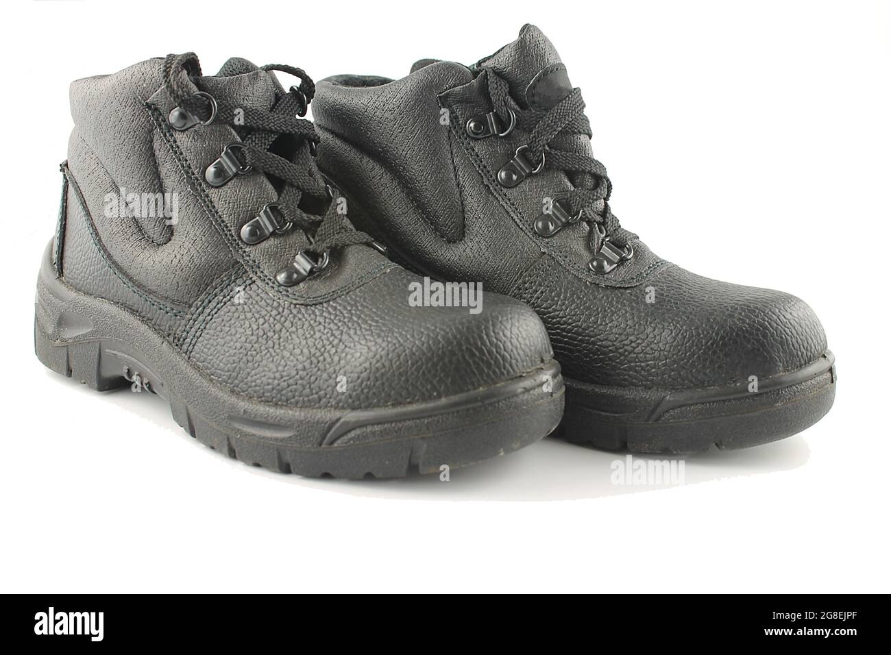Black work safety boots isolated on a white background Stock Photo