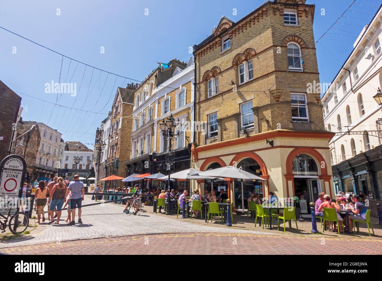 Folkestone, Kent. Cafe's and restaurants on Rendezvous Street in the