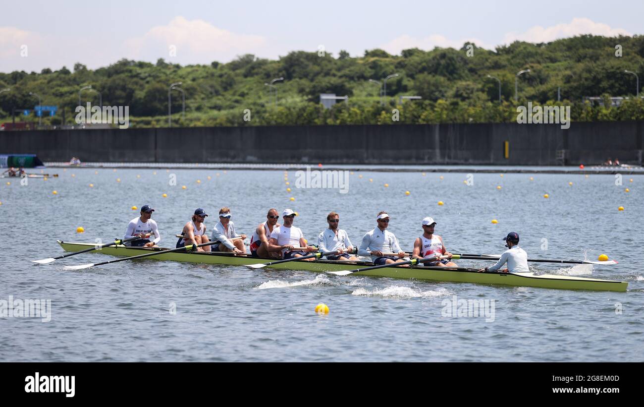 Tokyo, Japan. 20th July, 2021. Members of the British rowing team attend a training session ahead of the Tokyo 2020 Olympic Games at the Sea Forest Waterway in Tokyo, Japan, July 20, 2021. Credit: Zheng Huansong/Xinhua/Alamy Live News Stock Photo