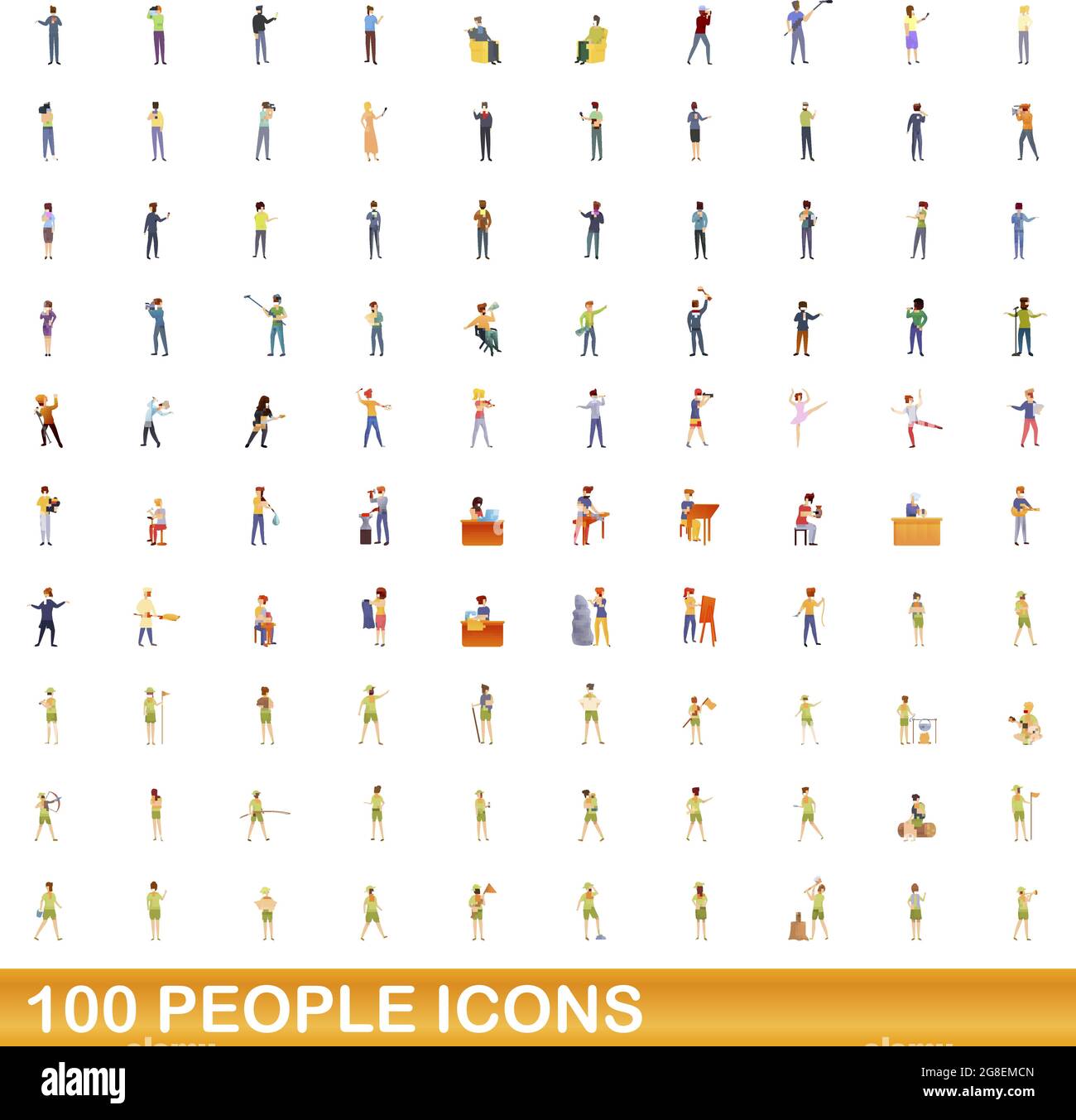 100 people icons set. Cartoon illustration of 100 people icons vector set isolated on white background Stock Vector