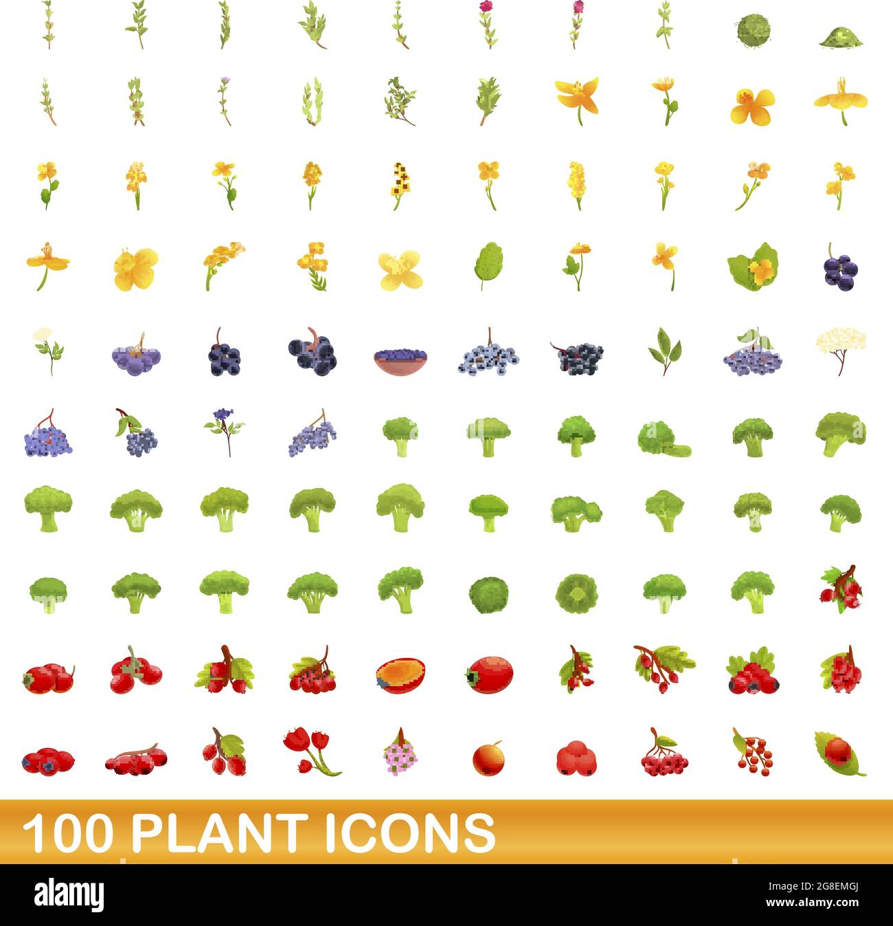 100 plant icons set. Cartoon illustration of 100 plant icons vector set ...
