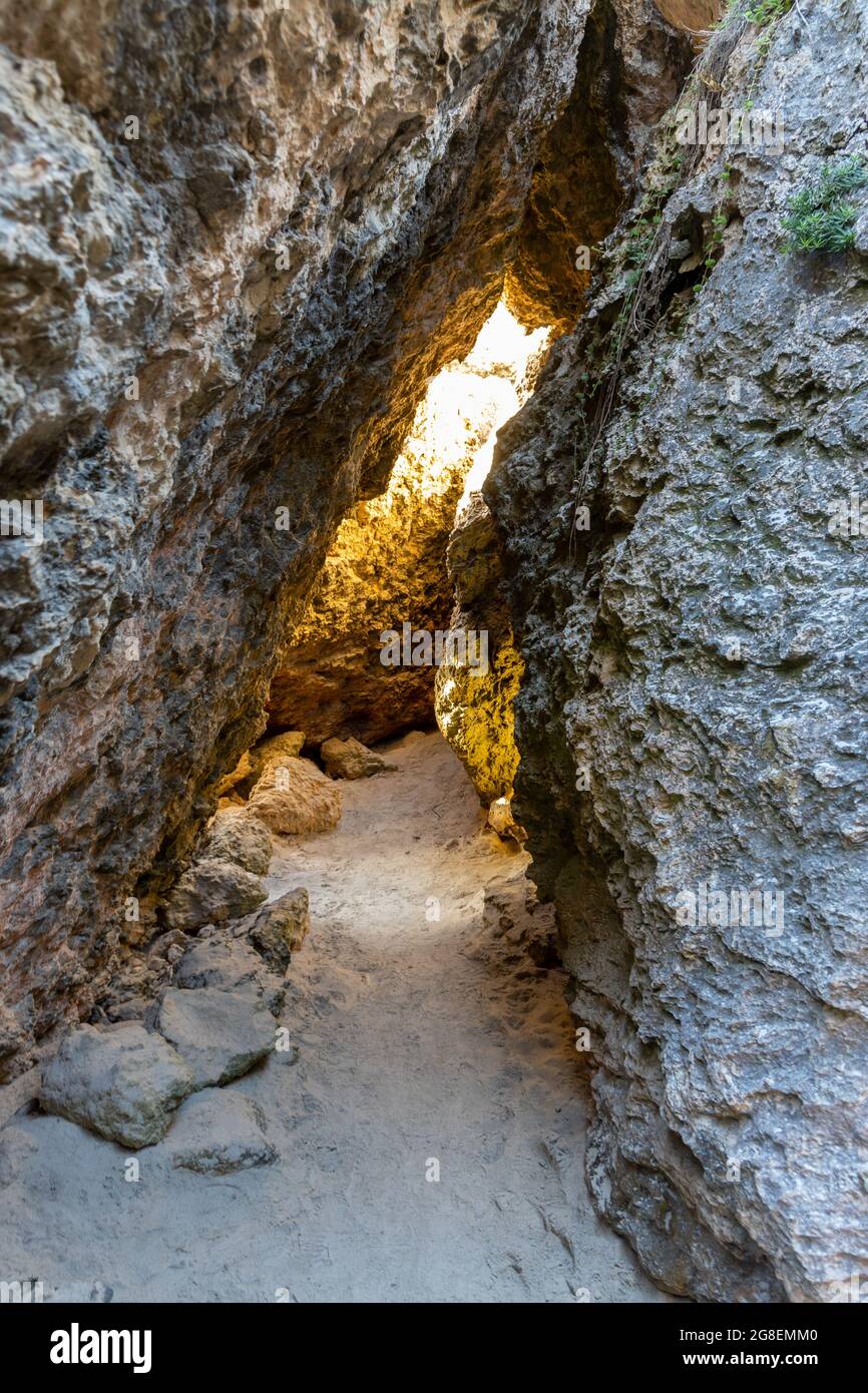 The path between rocks to the hidden beach at Stokes Bay Kangaroo Island South Australia on May 9th 2021 Stock Photo