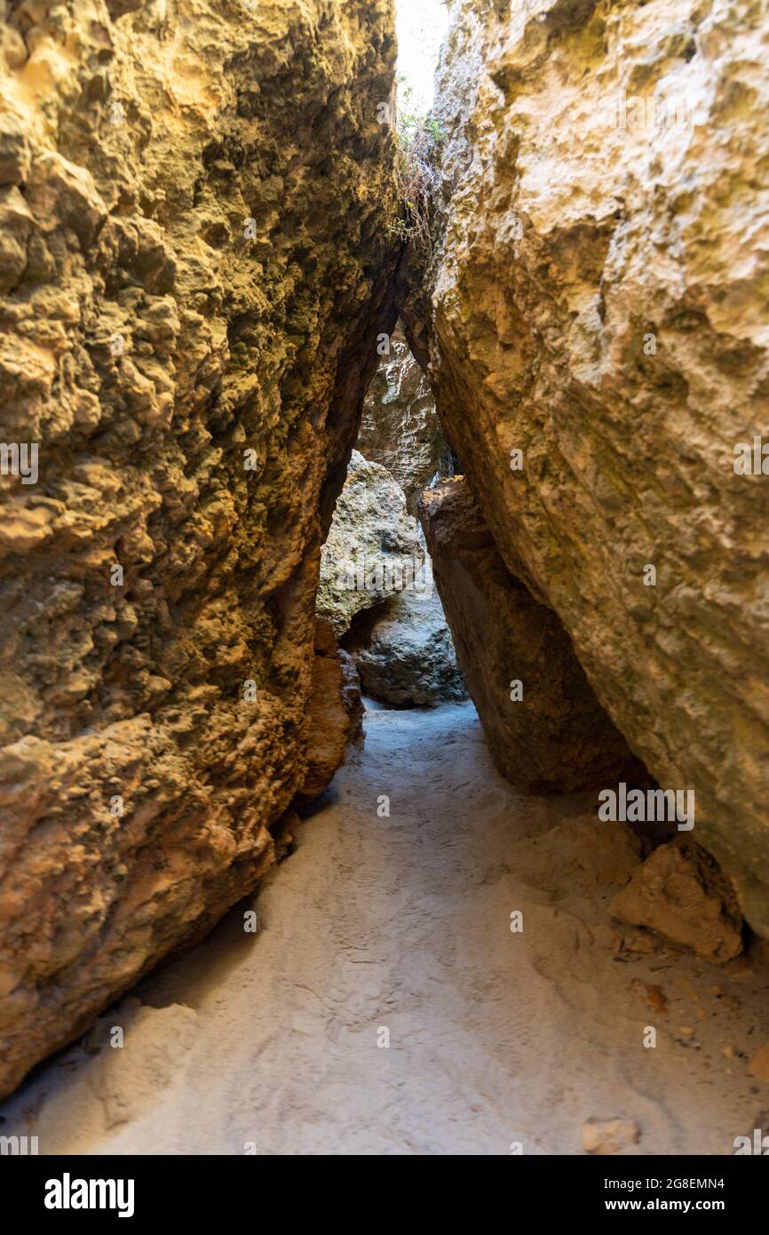 The path between rocks to the hidden beach at Stokes Bay Kangaroo Island South Australia on May 9th 2021 Stock Photo