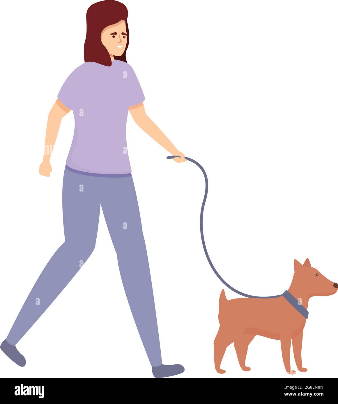 Housewife walking dog icon cartoon vector. Mom multitasking. Home ...