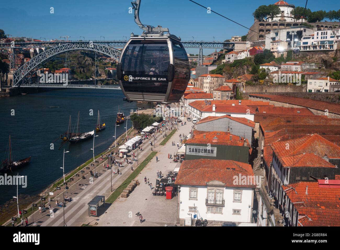 14.06.2018, Porto, Portugal, Europe - View from a gondola of the Teleferico  de Gaia cable car of the cityscape of Vila Nova de Gaia along Douro River  Stock Photo - Alamy