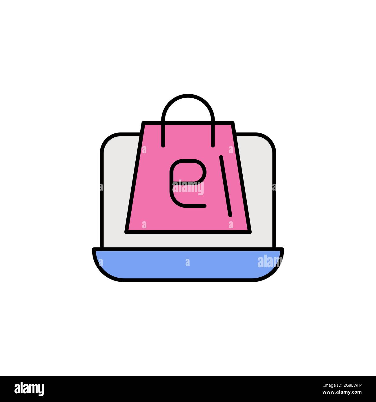 E-commerce laptop, package color vector icon. Stock Vector
