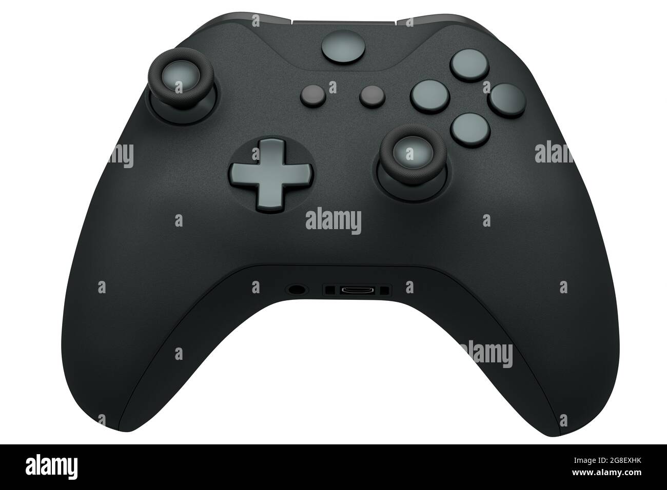 Realistic black video game joystick on white background. 3D rendering ...