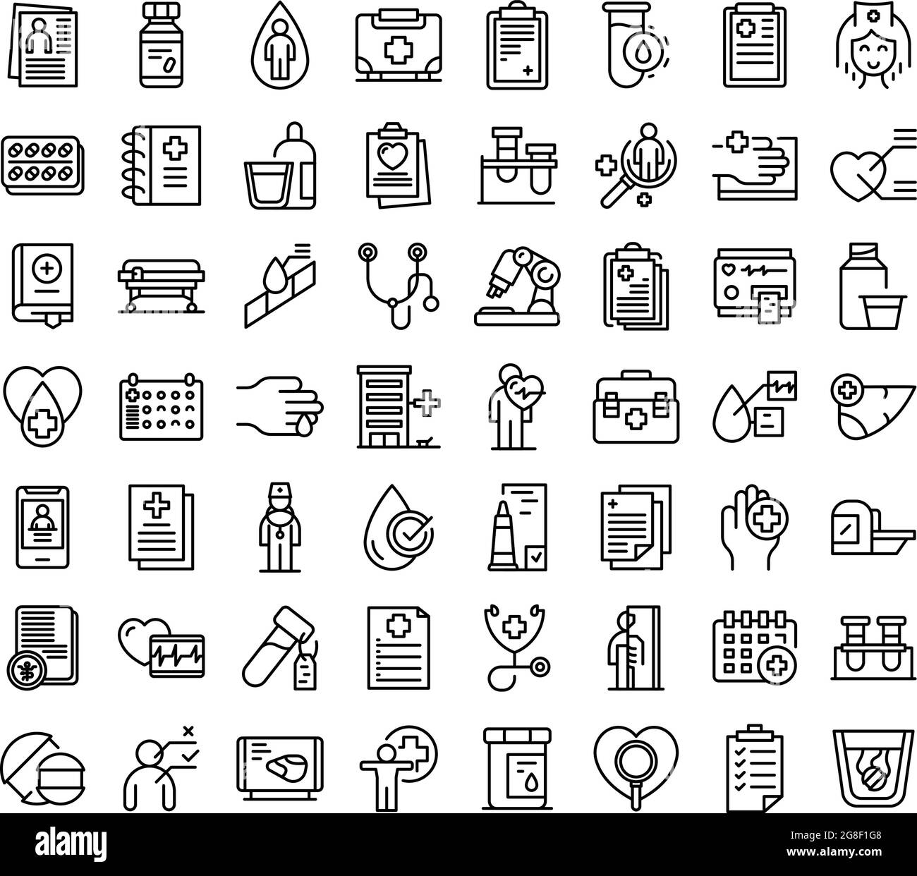 Medical examination icons set outline vector. Health check. Lipid test