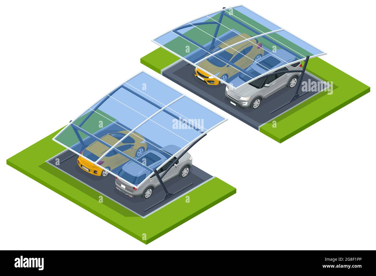 Isometric street roof of outdoor parking lot. Outdoor of parking garage