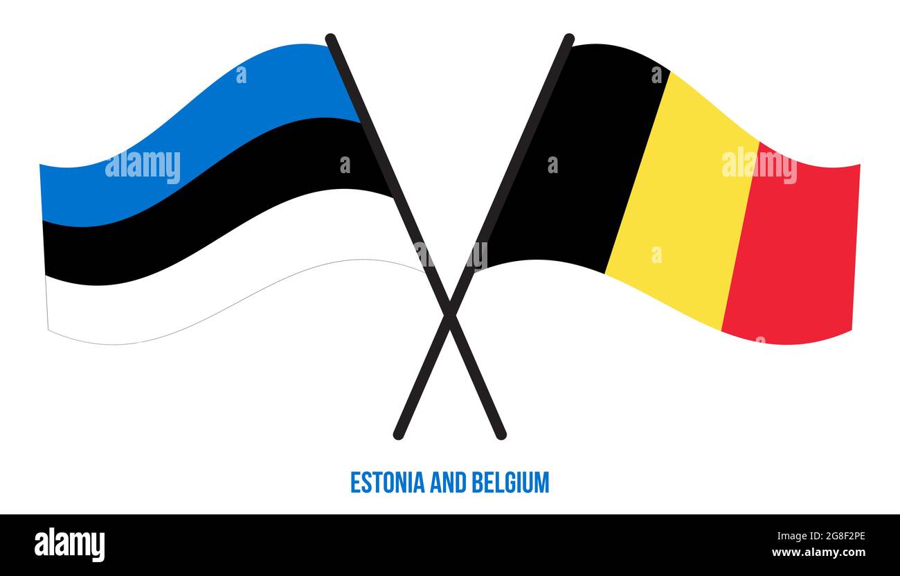 Estonia and Belgium Flags Crossed And Waving Flat Style. Official ...