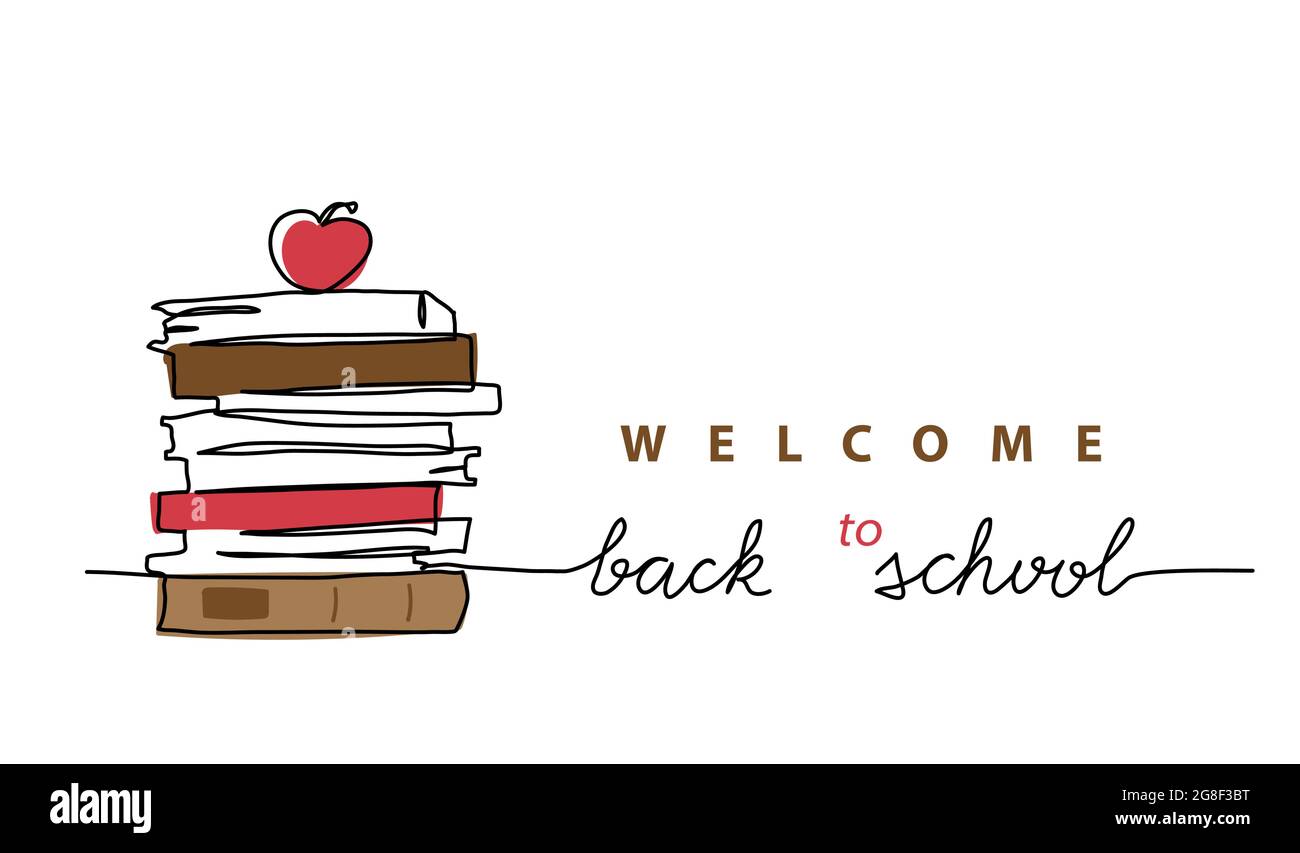 Stack of books with apple on the top. Back to school minimalist vector ...