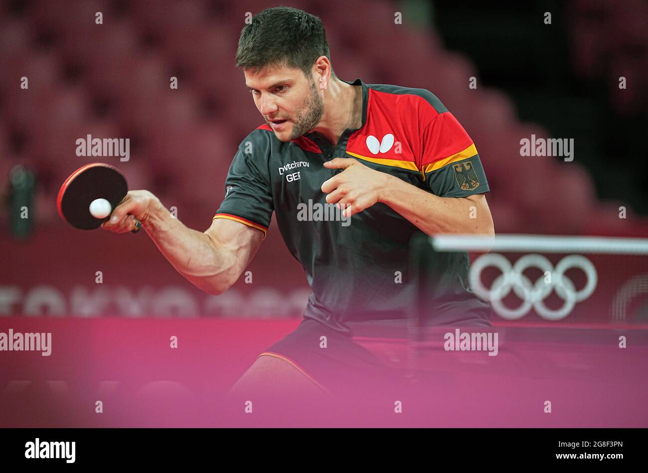 20 July 2021, Japan, Tokio: Table Tennis: Olympics, Men, Training at Tokyo Metropolitan Gymnasium. Dimitrij Ovtcharov from Germany in action. Photo: Michael Kappeler/dpa Stock Photo