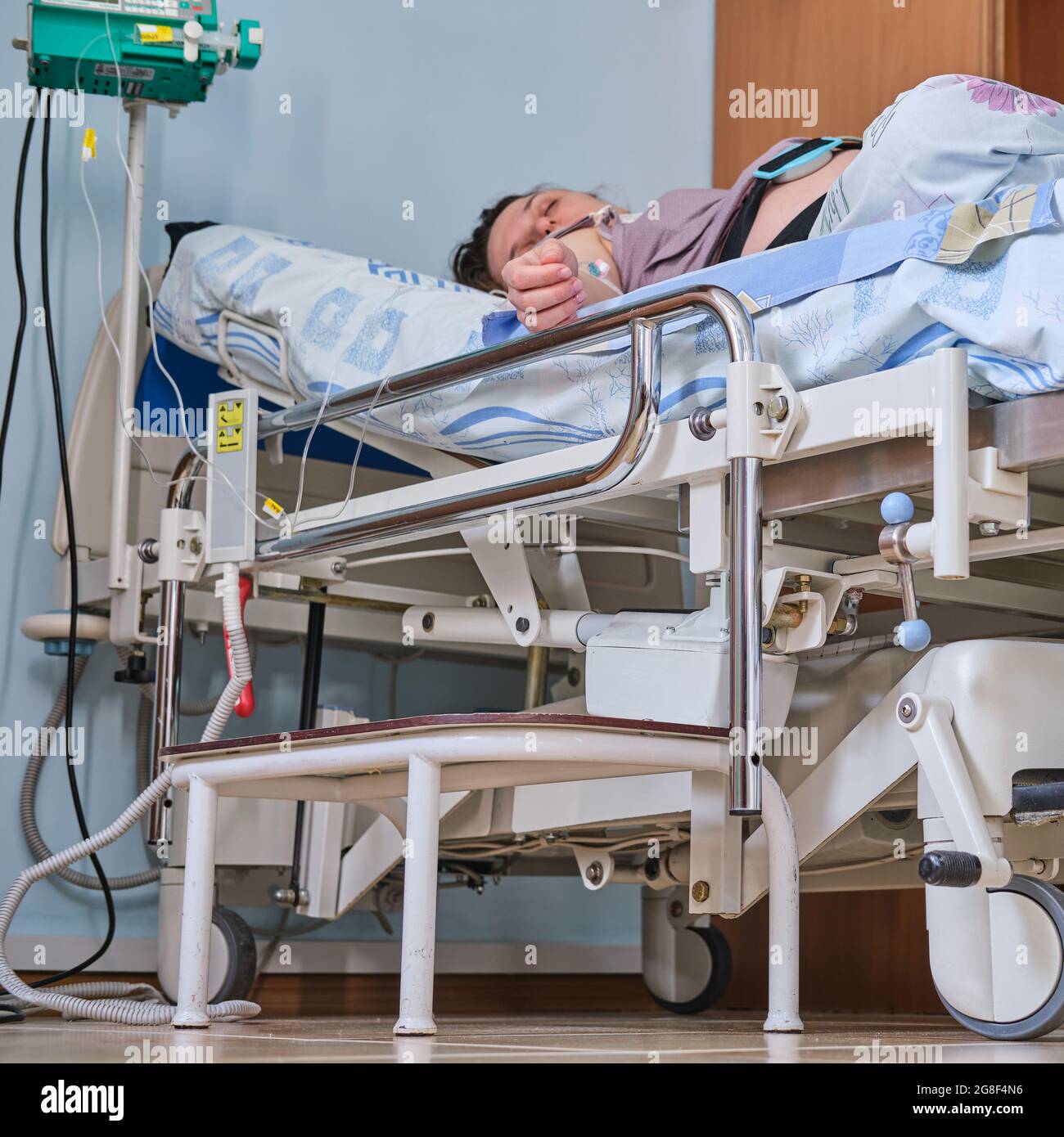 A bed for women in labor in the maternity ward Stock Photo