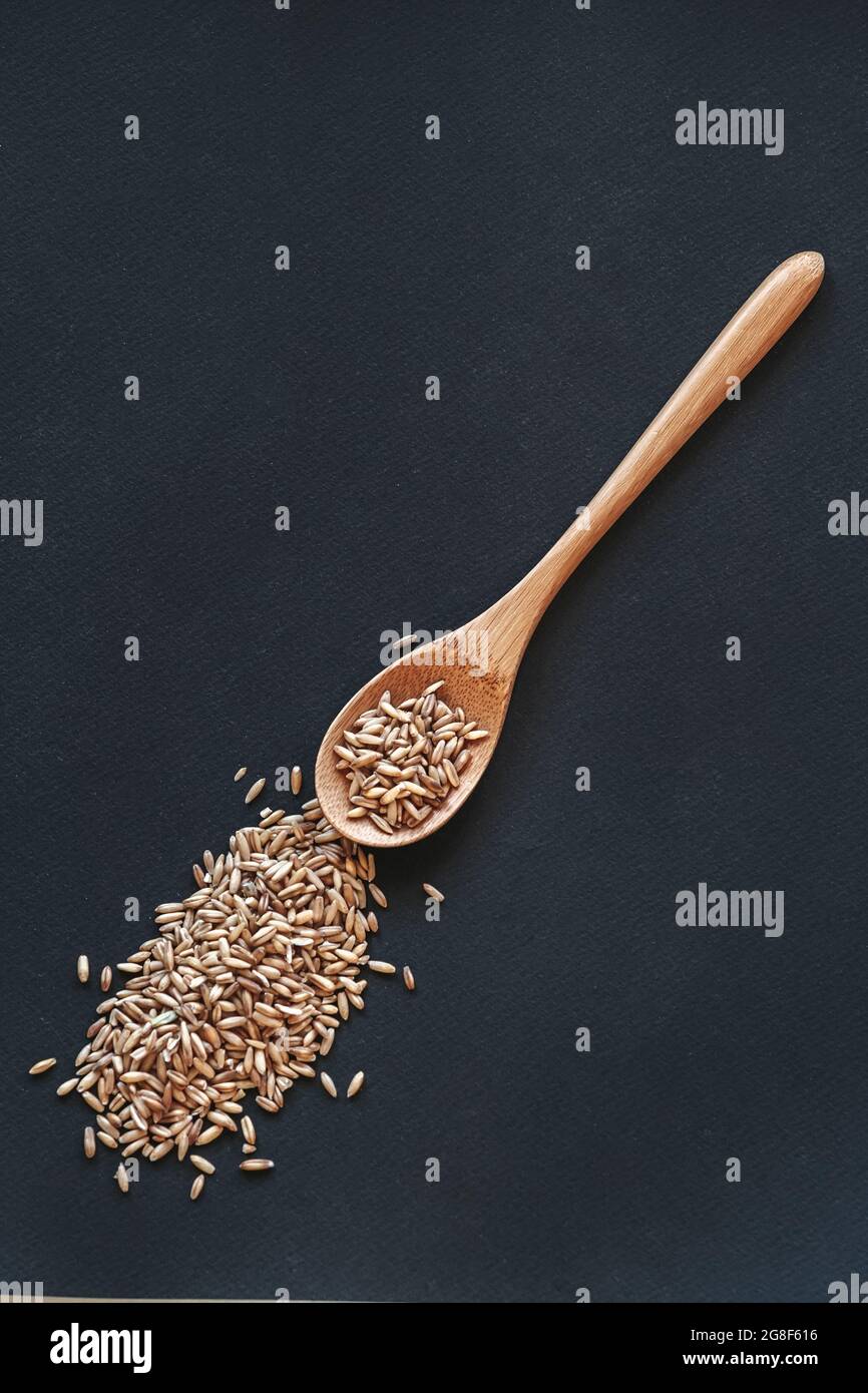 A cereals in wooden or bamboo spoon top view Stock Photo