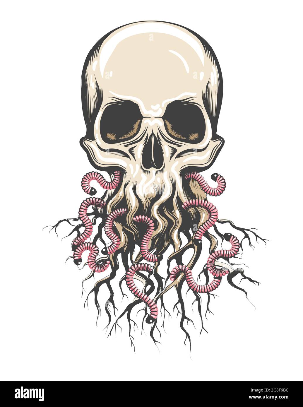 Tattoo of Human Skull with Roots and Worms isolated on white. vector tattoo  Stock Vector Image & Art - Alamy