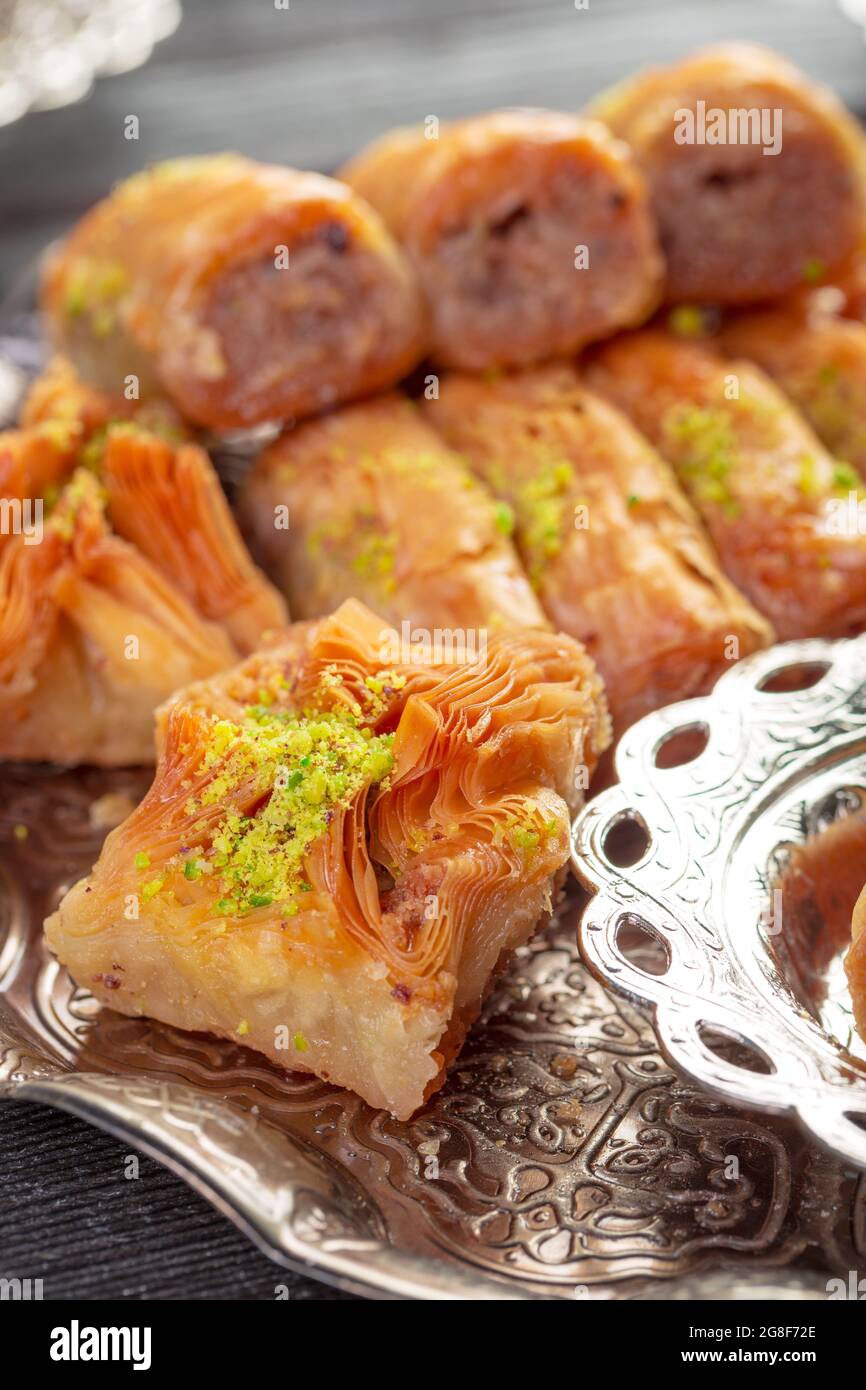 Background with assorted traditional eastern desserts. Different ...