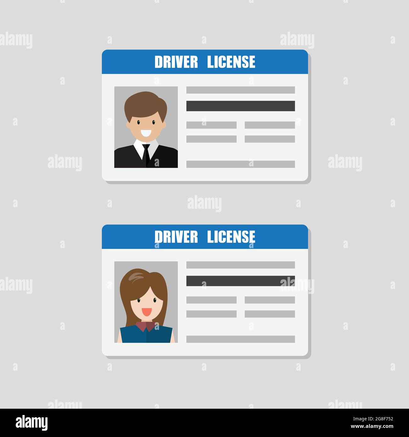 Driver License With Male and Female Photo Vector Illustration. Flat style Personal Identity Stock Vector