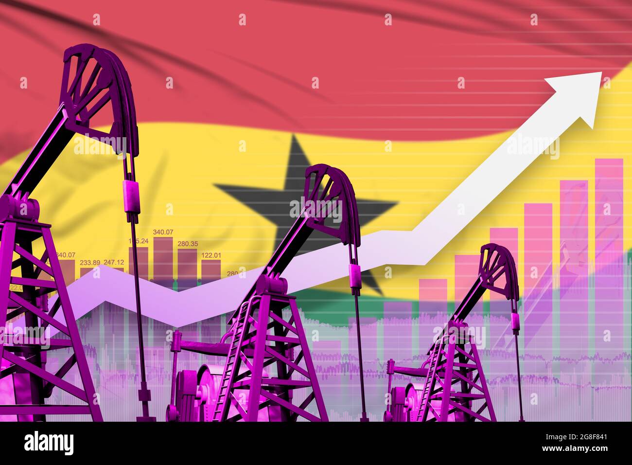 Ghana oil industry concept, industrial illustration - rising up chart ...