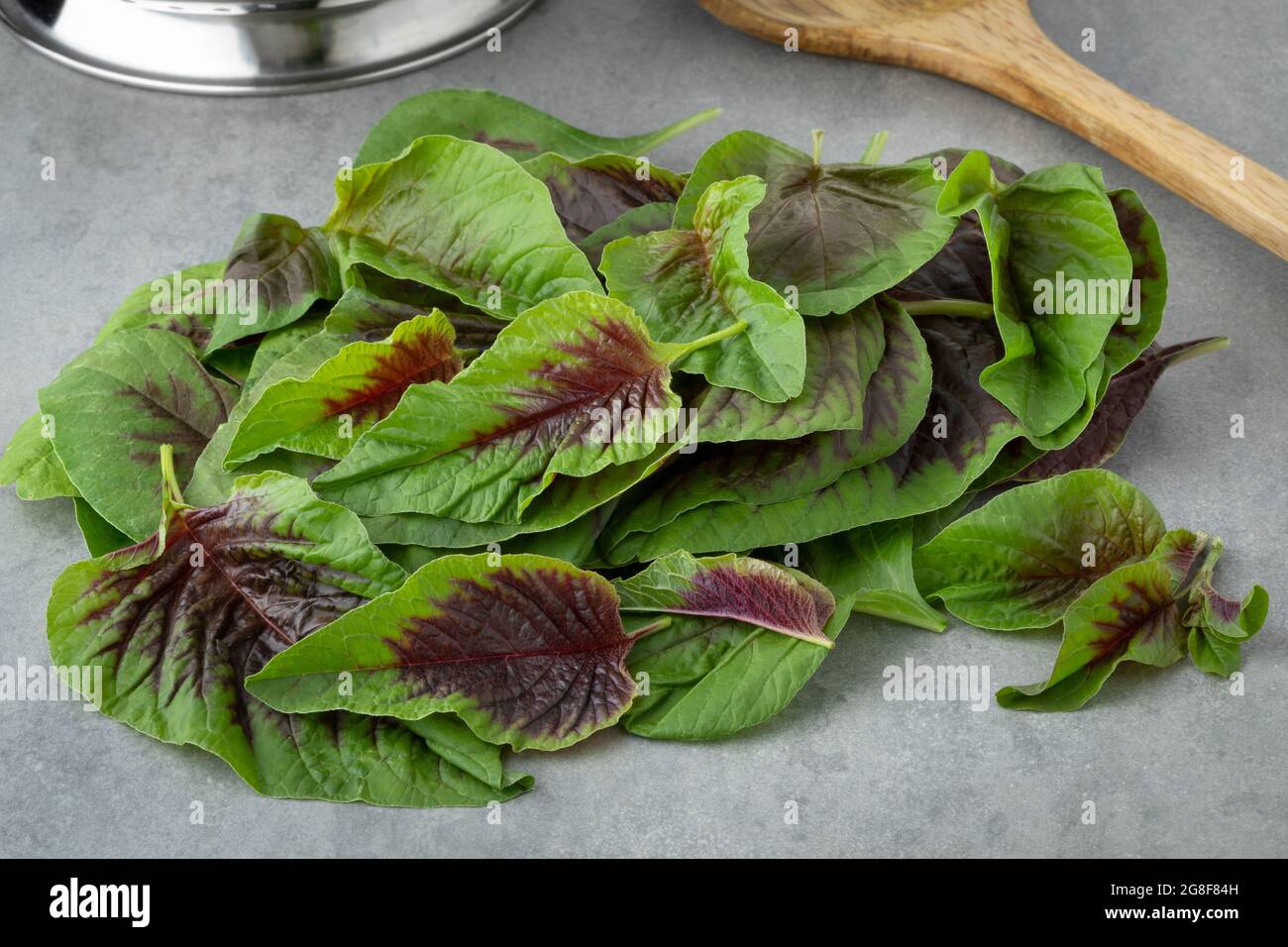 Fresh raw edible amaranth leaves close up ready for cooking Stock Photo