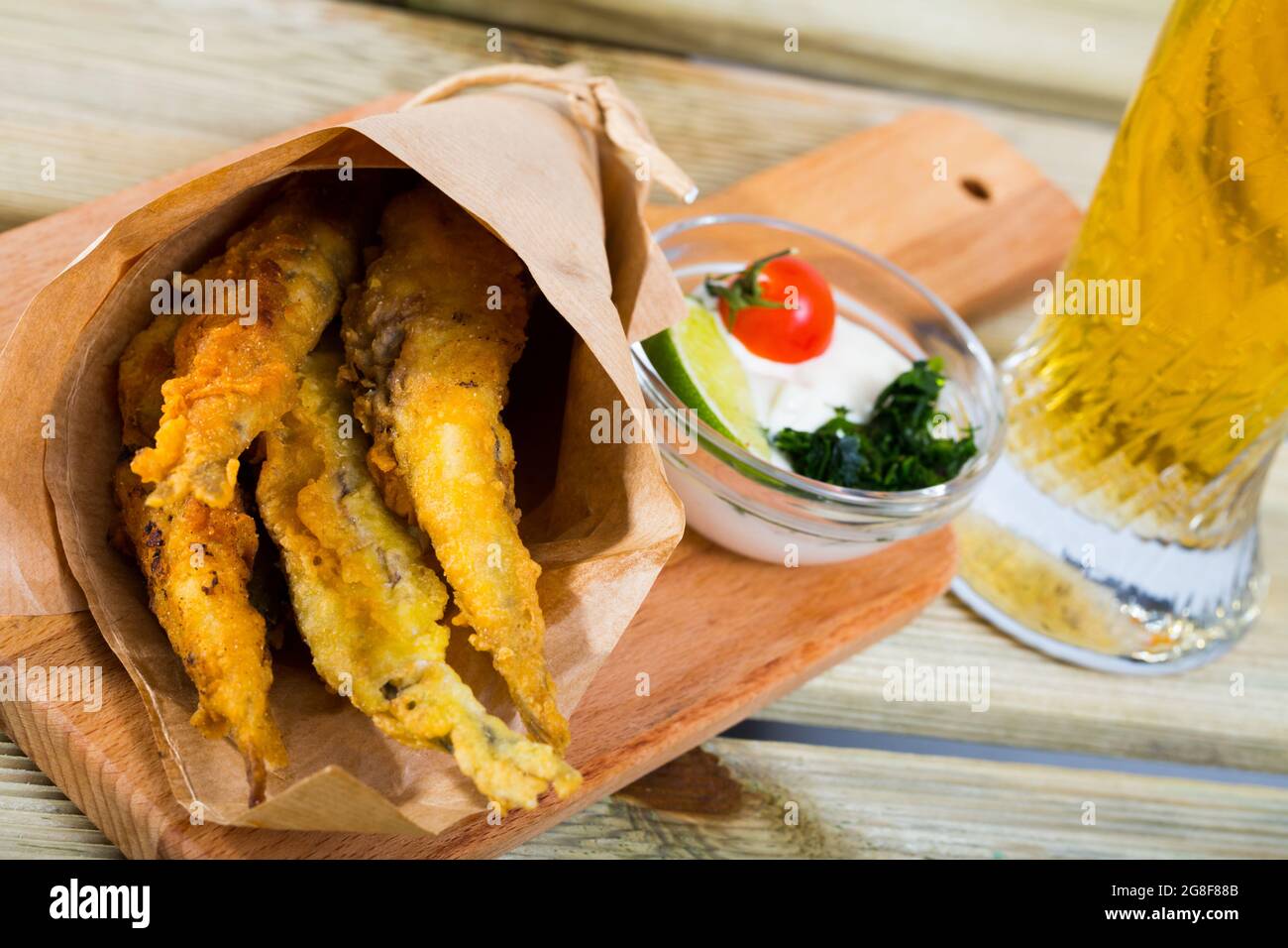 Fish Chips fried tempura sardines Stock Photo Alamy
