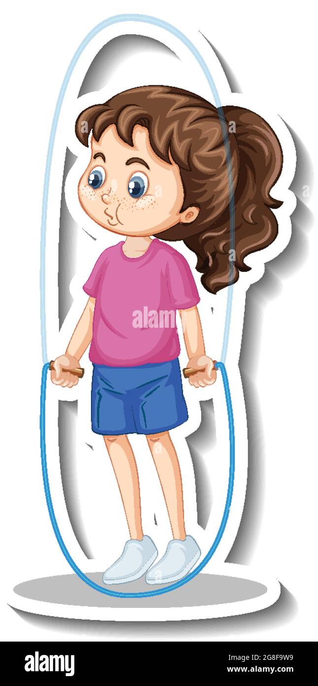 Cartoon character sticker with a girl jumping rope illustration Stock ...