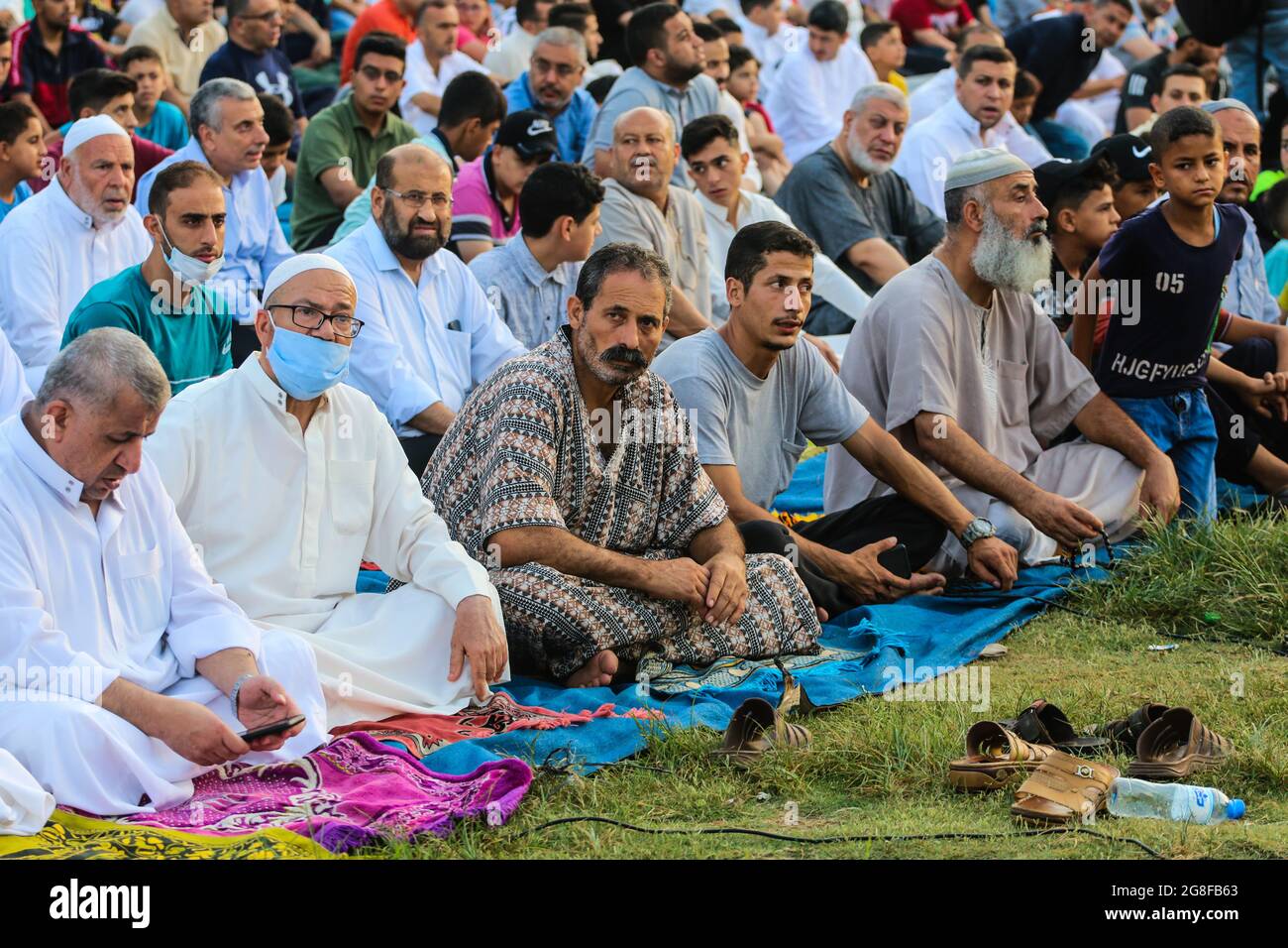 Muslims In Gaza Gaza, Palestine. 20th July, 2021. Muslims attend prayers at Al-Saraya ...