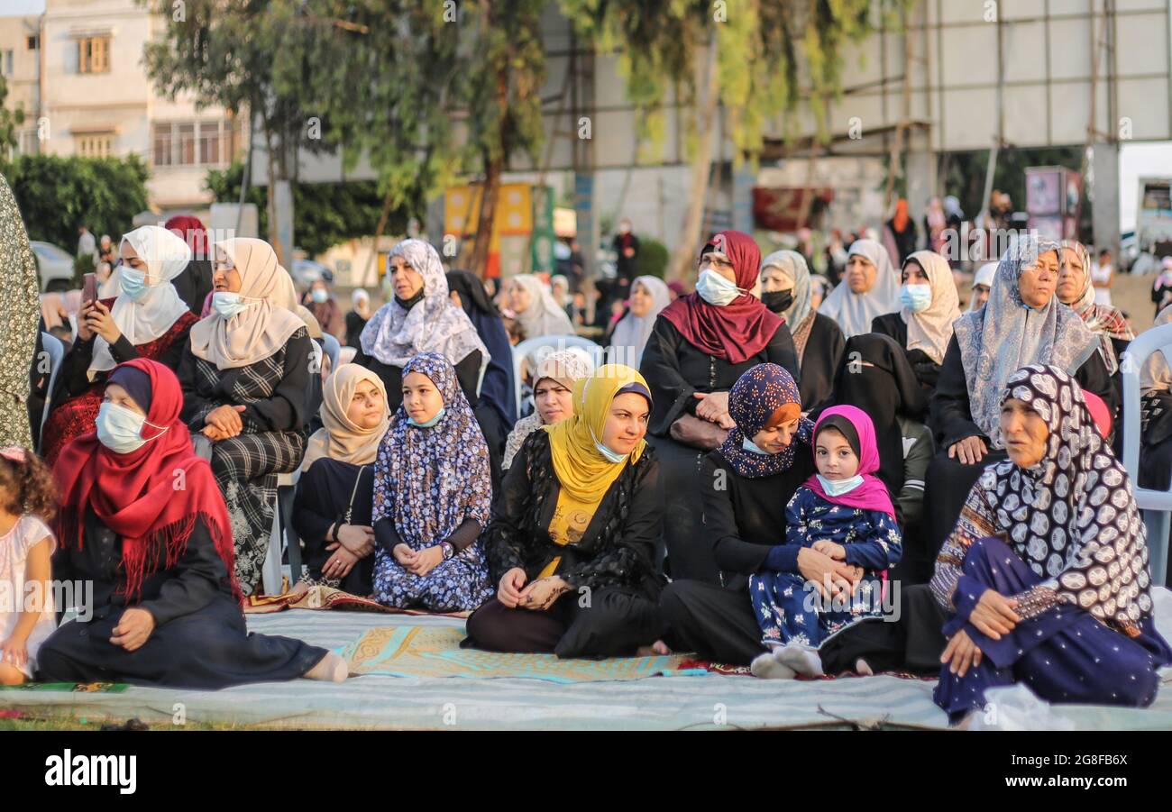 Muslims In Gaza Gaza, Palestine. 20th July, 2021. Muslims attend prayers at Al-Saraya ...