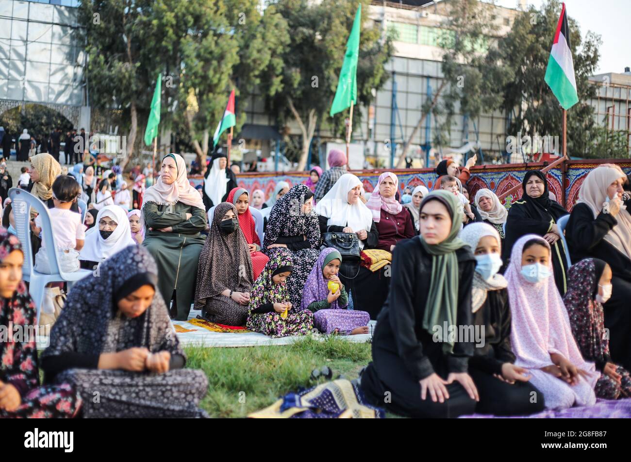 Muslims In Gaza Gaza, Palestine. 20th July, 2021. Muslims attend prayers at Al-Saraya ...