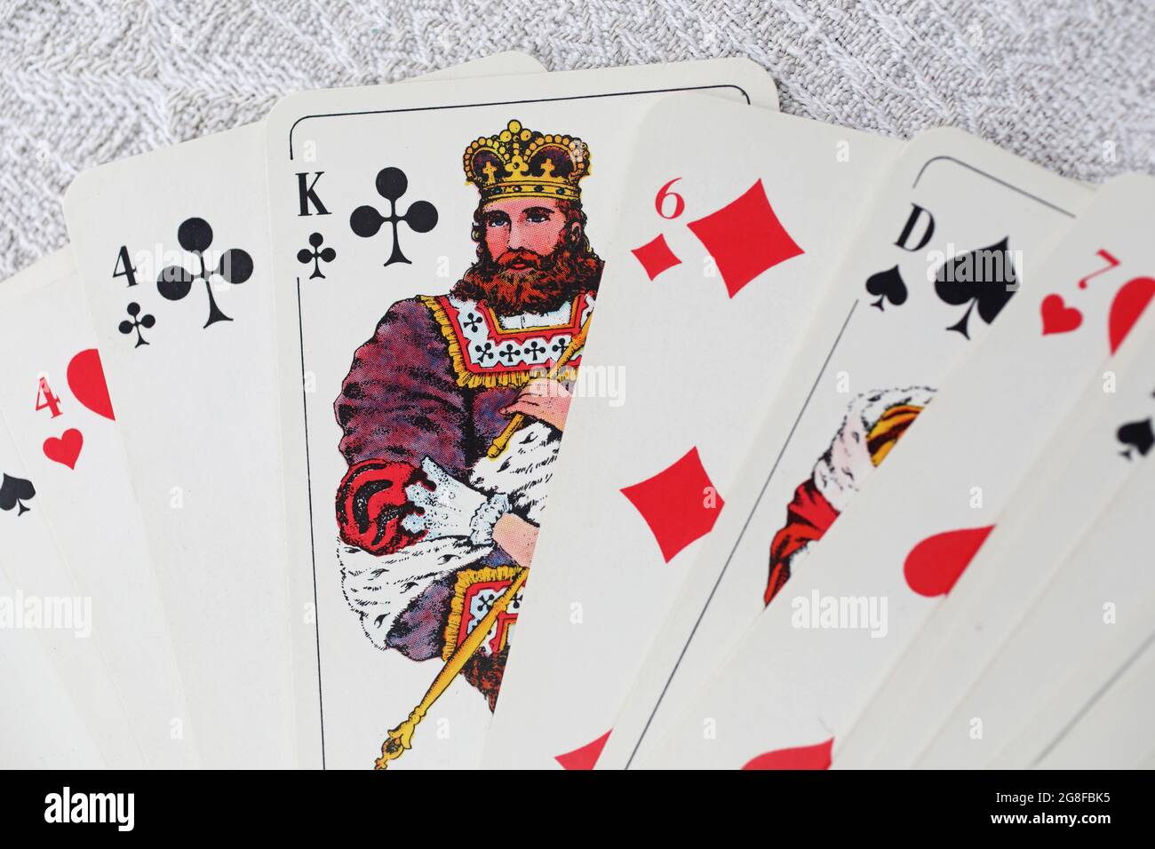 Deck of cards in a home, king of clubs. Stock Photo